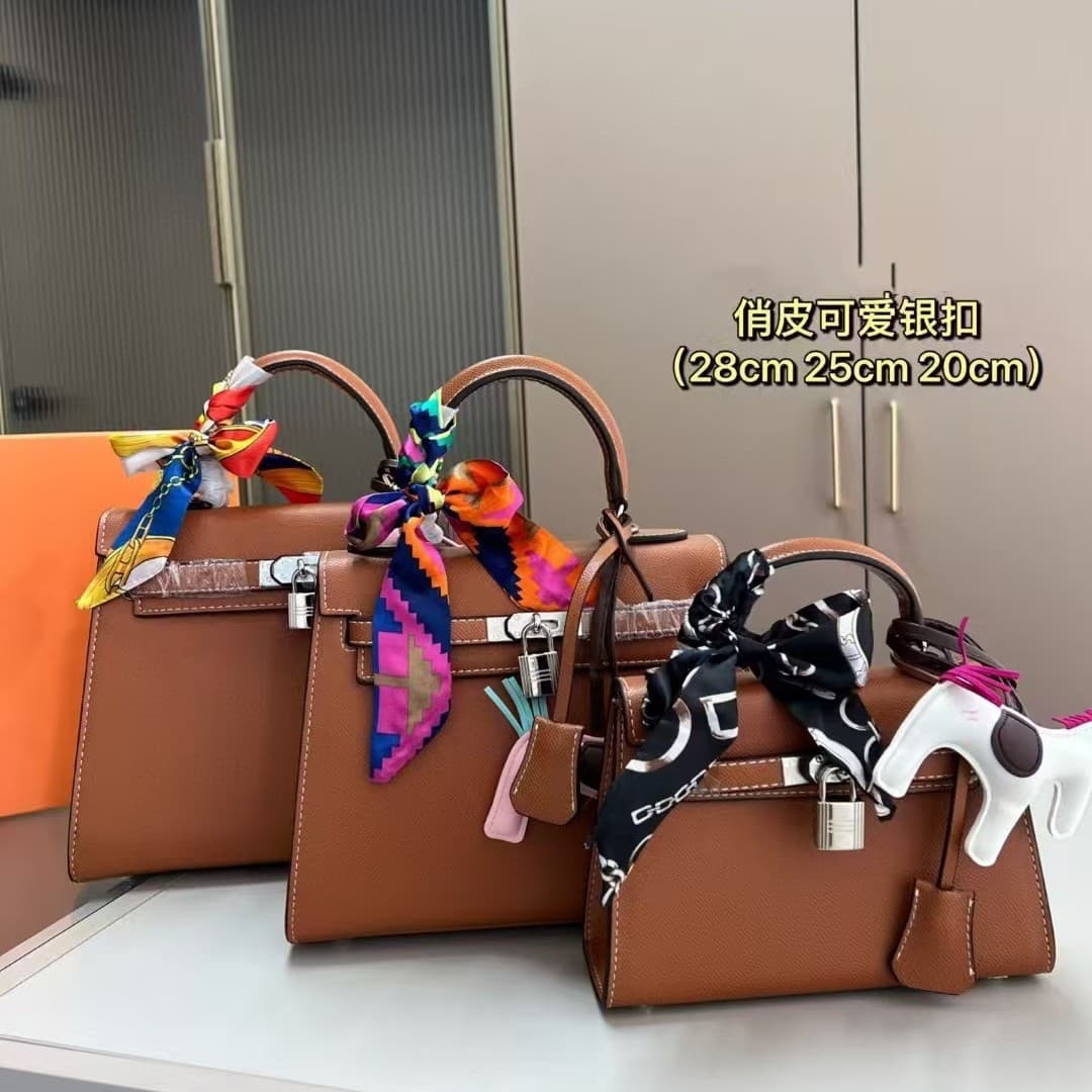 2025 new Kelly kelly genuine leather classic all-match suit portable shoulder crossbody women's bag keychain