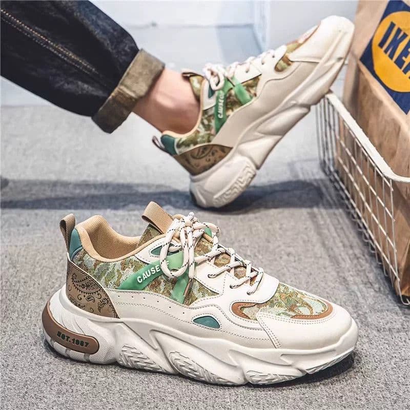 Spring/Autumn Men's New Breathable Casual Sports Shoes, Korean Style Trendy Versatile White Thick Sole Retro Dad Shoes