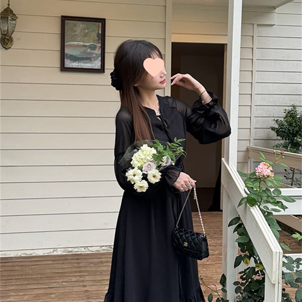 Forest-inspired Sweet Early Autumn Dress, Korean Style Elegant Waist-Slimming Short Skirt, Lace-Trimmed A-Line Dress with Ambience