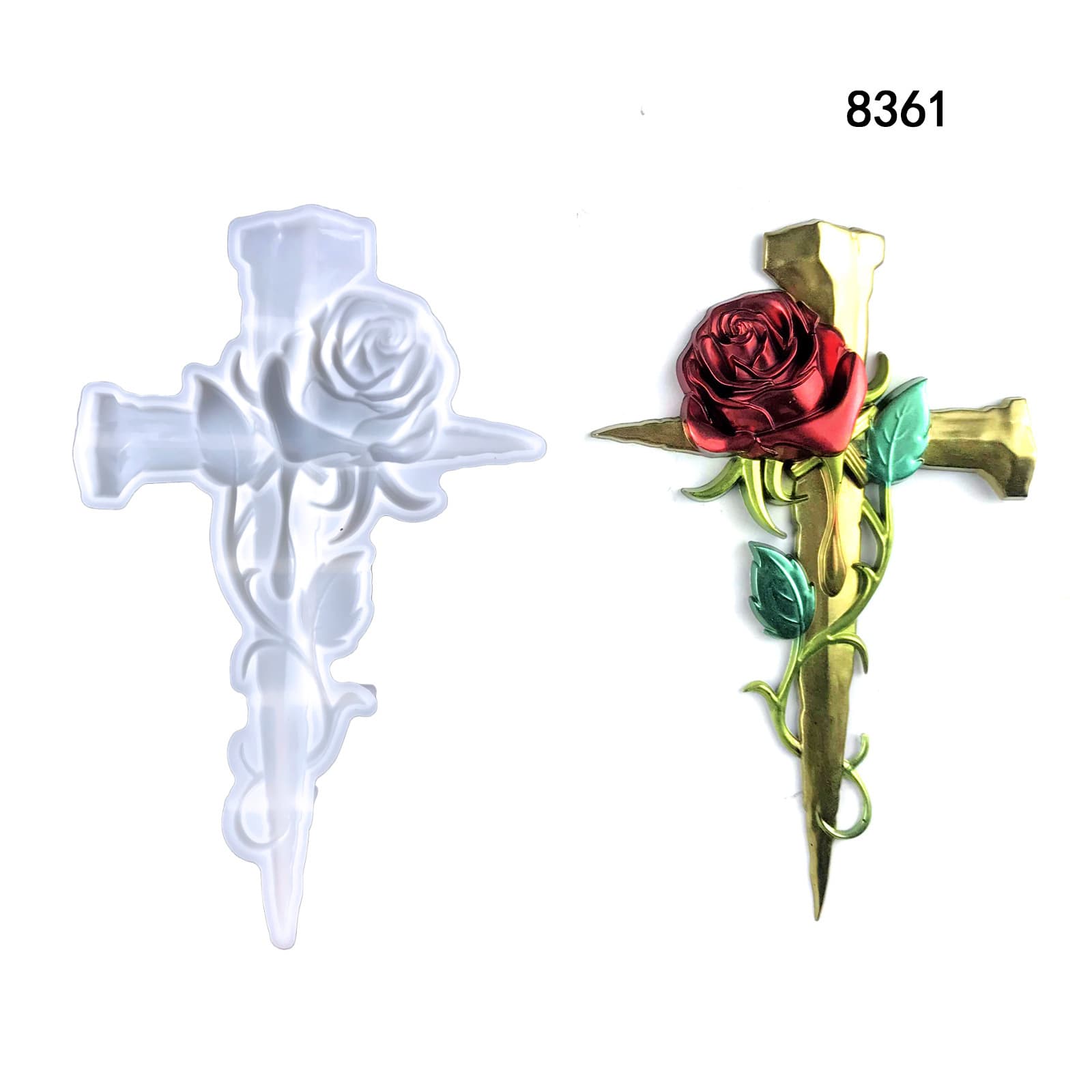 Cross Pendant Resin Mold DIY Wall Decoration Hanging Ornament Semi-3D Rose Cross Silicone Mold