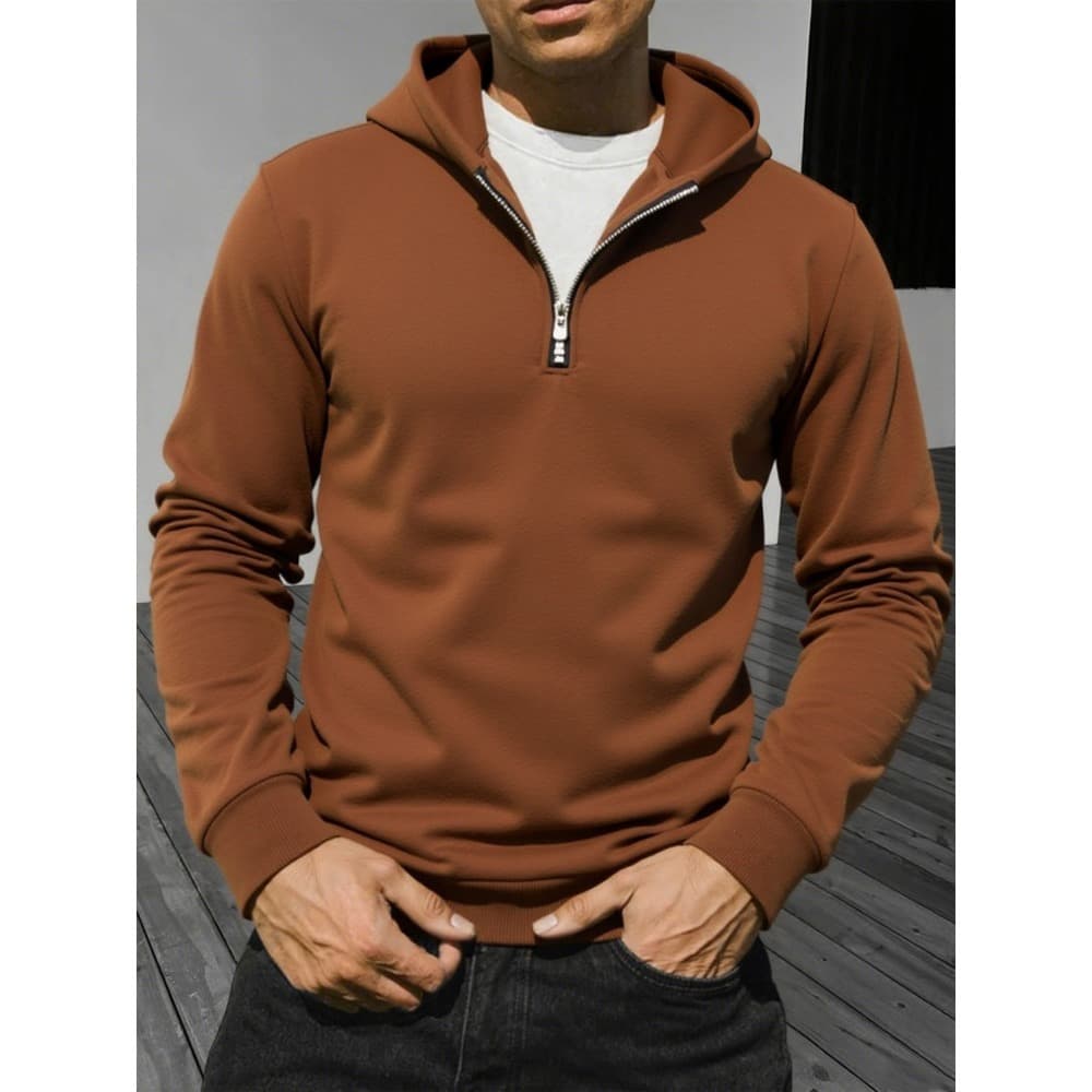 European and American sweatshirt cross-border export manufacturer trendy hooded solid color pullover European size youth half-zip sweatshirt logo