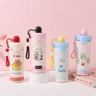 Cute Cartoon 304 Stainless Steel Vacuum Flask for Men and Women High-End Appearance Straw Cup Convenient Large Capacity Floating Ball Water Bottle