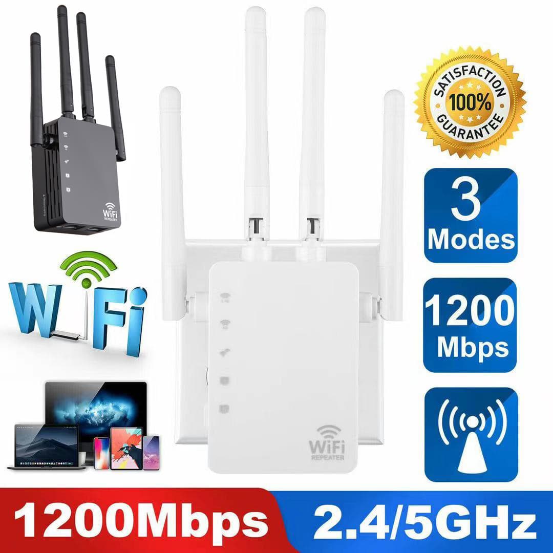 1200M Dual-Band Enhanced Repeater, Wireless WiFi Signal Amplifier with 2.4 & 5.8G High Power AP Router