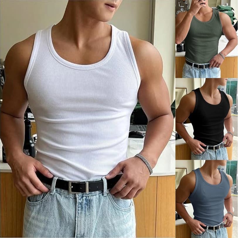 Amazon Cross-Border Summer New Men's Vest Round Neck Workout Fitness Muscle Vest T-Shirt