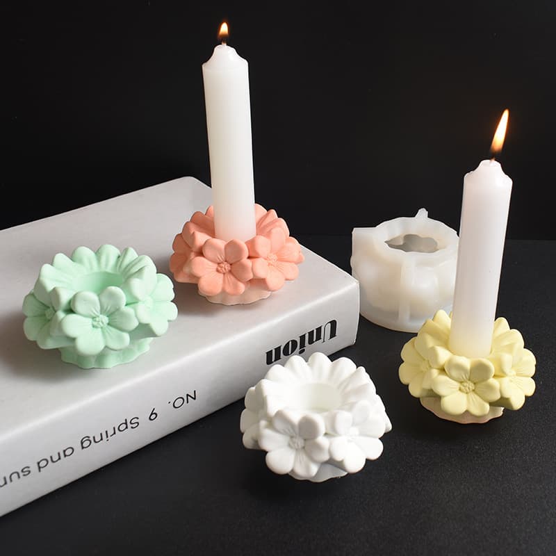 Cherry Blossom Candle Holder Plaster Mold Five-Petal Flower Candle Base 3D Cherry Blossom Floral Plaster Decoration Silicone Mold