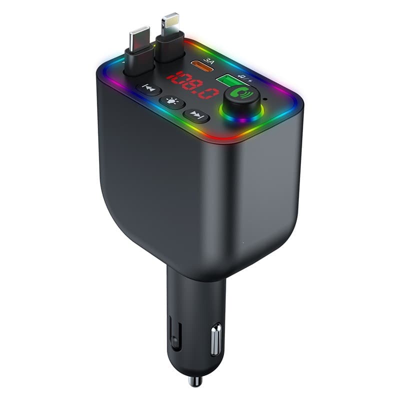Car Phone Charger Retractable Cable Super Fast Charging Bluetooth 5.3 Transmitter Receiver Flash Charge Dual USB Car Charger