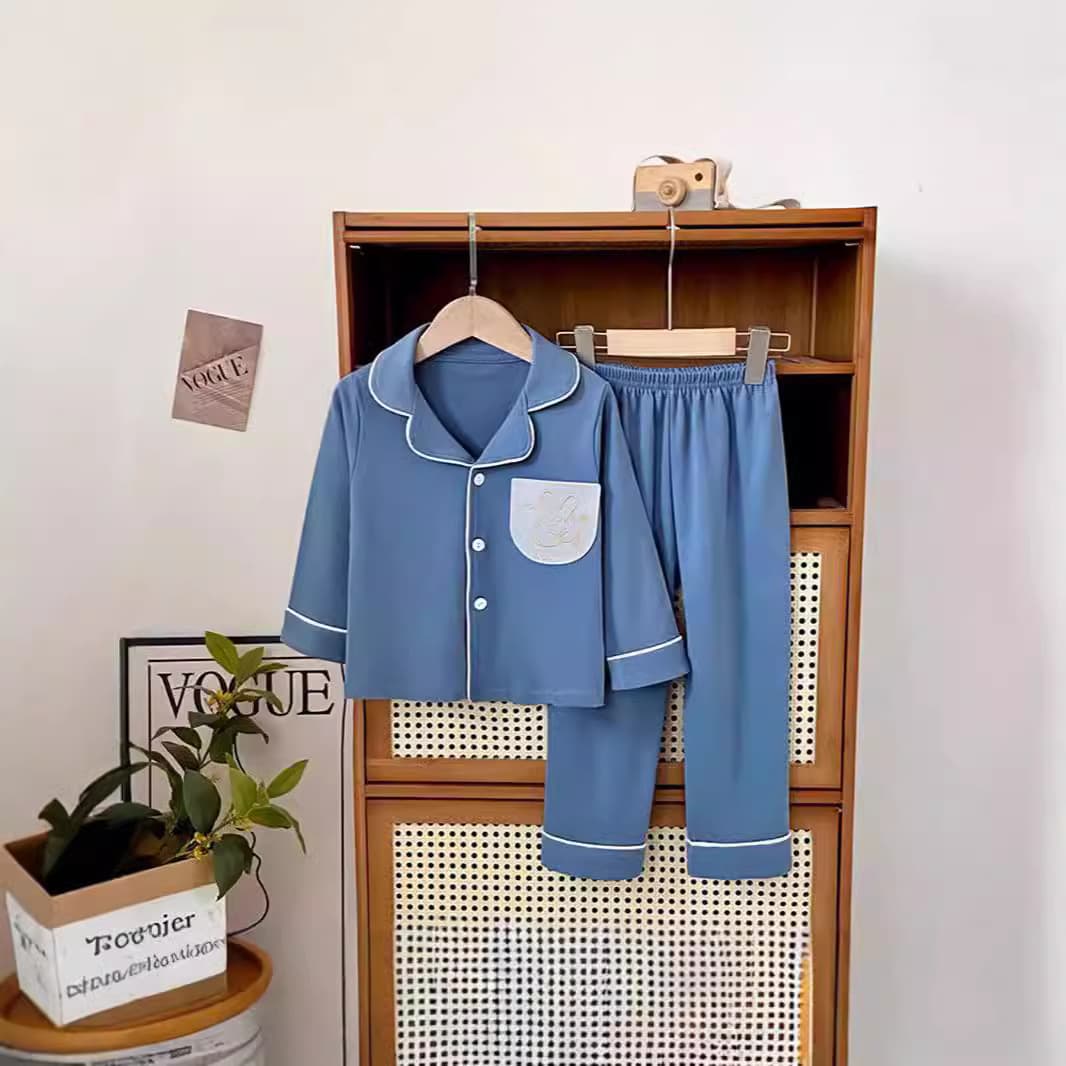 Children's Pajamas for Big Kids Autumn Winter Pure Cotton Boys Girls Pure Cotton Loungewear Cardigan Long Sleeve Two-Piece Set Vintage Color