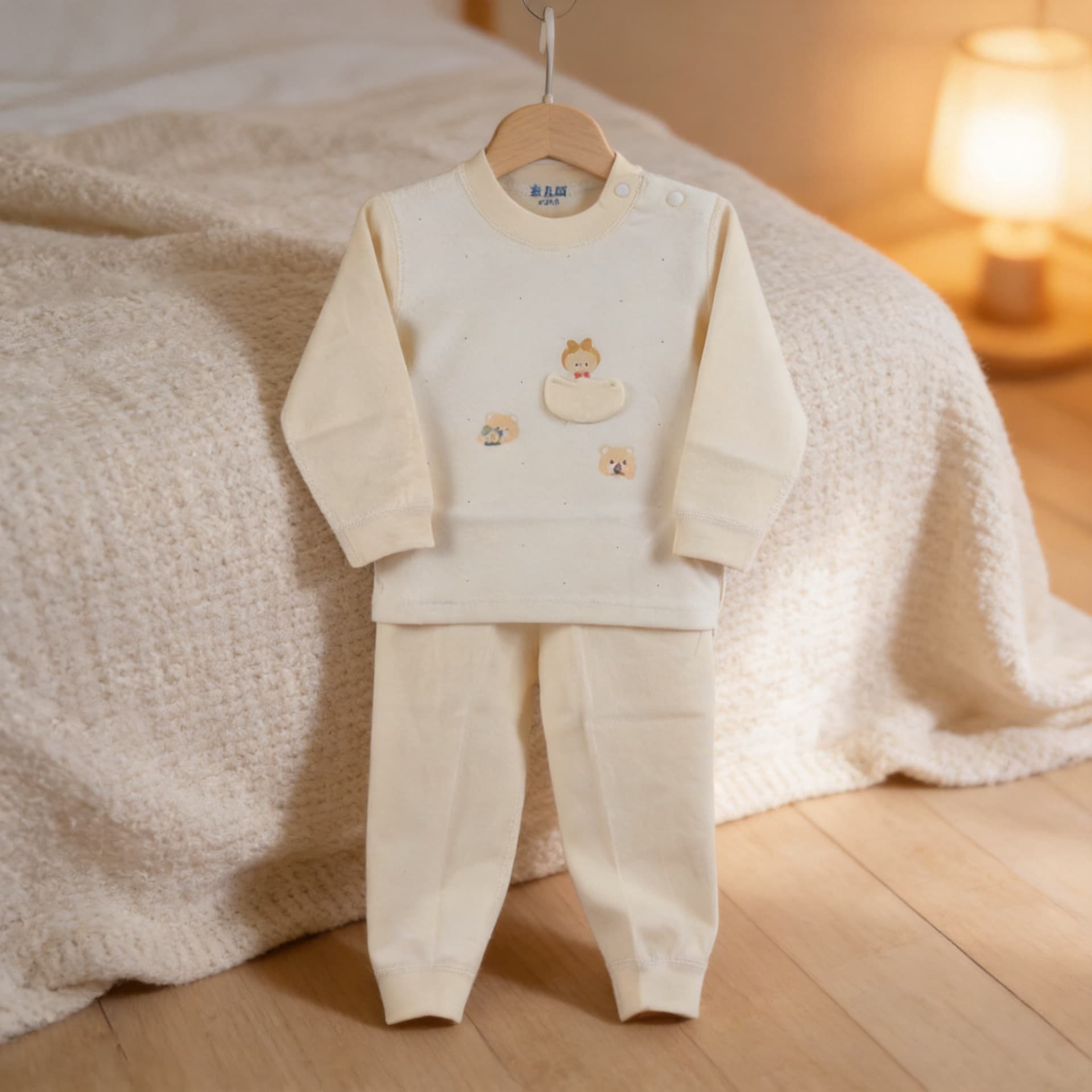 New Autumn/Winter Soft Fleece Children's Underwear Set Cartoon Shoulder Snap Seamless Baby Base Layer Thermal Top and Pants Set 73-90#