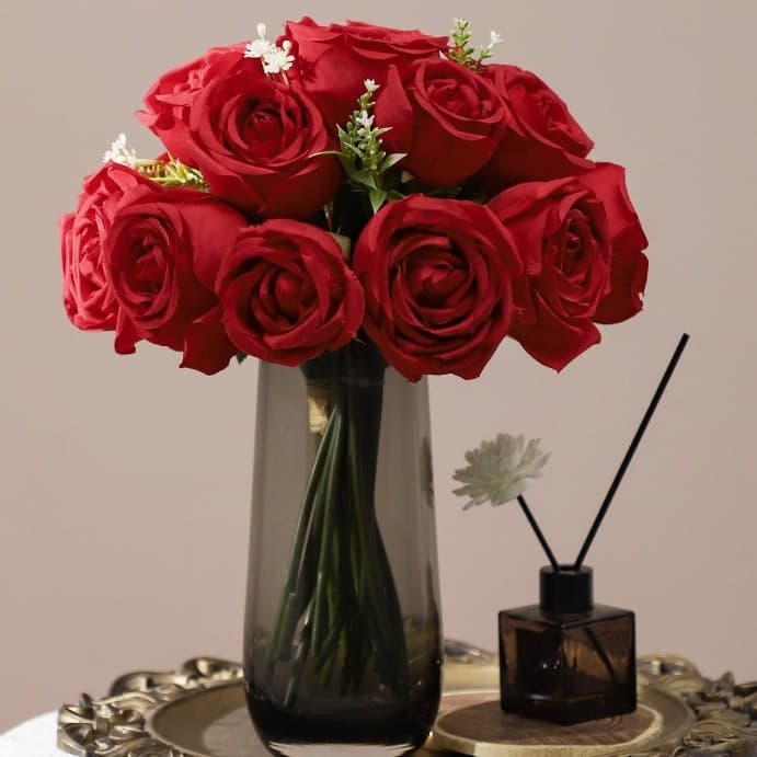 French hose rose simulation 9 Valentine's Day roses fake flowers for dining table home rose silk flowers soft decoration simulation flowers