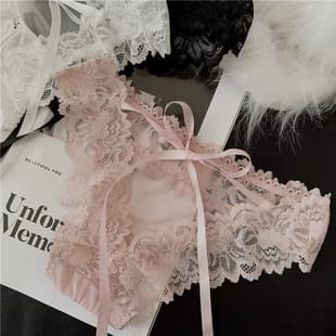 Hollow Butterfly Bow French Panties for Women, Sexy Tie-Side Hollow Lace Pure Desire Low-Rise Cotton Gusset Teenager Triangle Briefs
