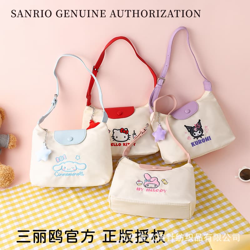 Sanrio Officially Authorized Single Shoulder Underarm Bag for Women, Oxford Cloth, Large Capacity Storage for Crossbody Commuter Bag