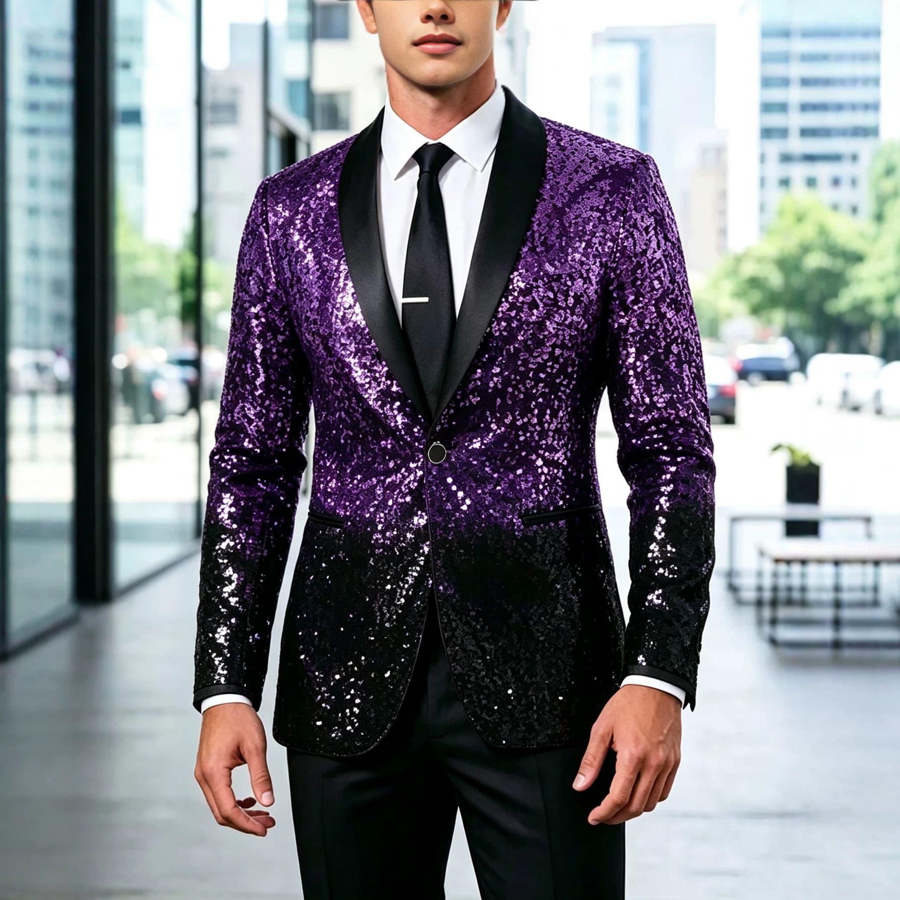 2026 new cross-border men's gradient sequin blazer banquet performance dress stage disco suit