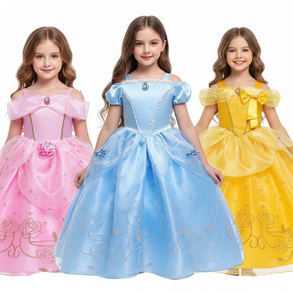 Cross-border Children's Beauty and the Beast Cosplay Belle Princess Dress Aurora Princess Dress Sleeping Beauty Girl Gown