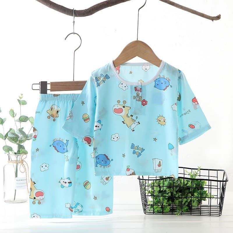 Children's clothing summer children's pajamas cotton silk home clothes suits boys and girls baby thin air-conditioned clothes baby clothes