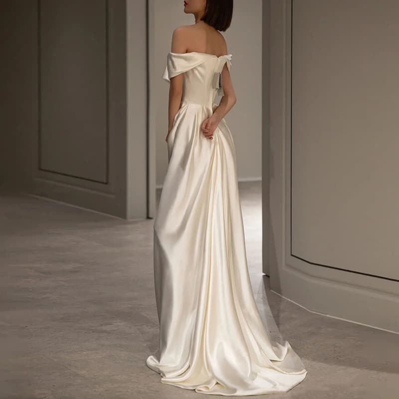 French White Off-Shoulder Light Wedding Dress 2026 New Summer Satin Bride Wedding Guest Banquet Evening Gown Women