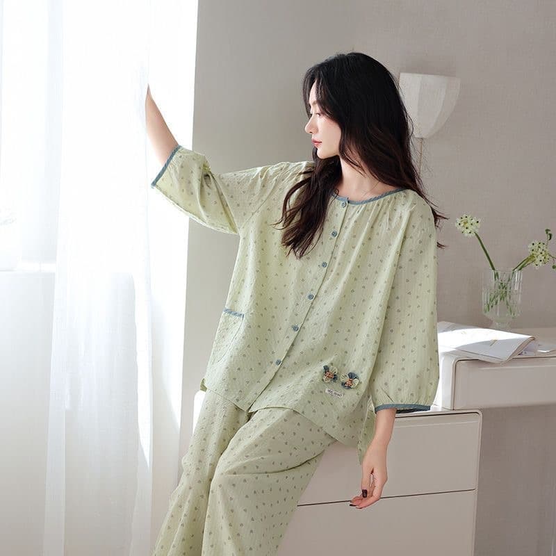 Cloud Cotton Pajamas for Women, Summer Thin Style, High-End, Can Be Worn Outside, Loose Casual Loungewear Set with Three-Quarter Sleeves