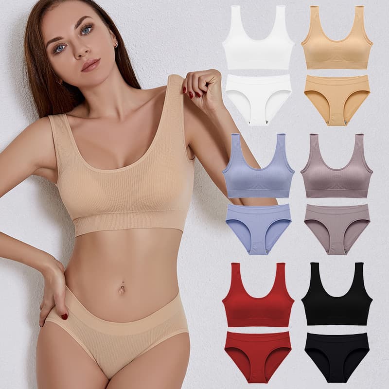 Women's Bra Set Wire-Free Push-Up Comfortable Breathable Camisole Bra Plus Size Deep U Sexy Back Bra