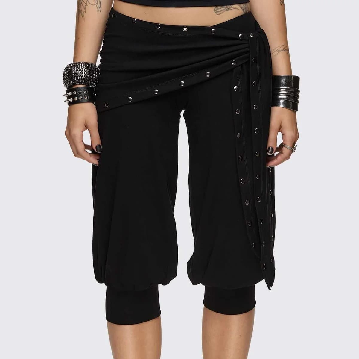 American Casual Hip-Hop Solid Color Metal Design Patchwork Low-Waist Pants, Loose Streetwear Joggers for Women