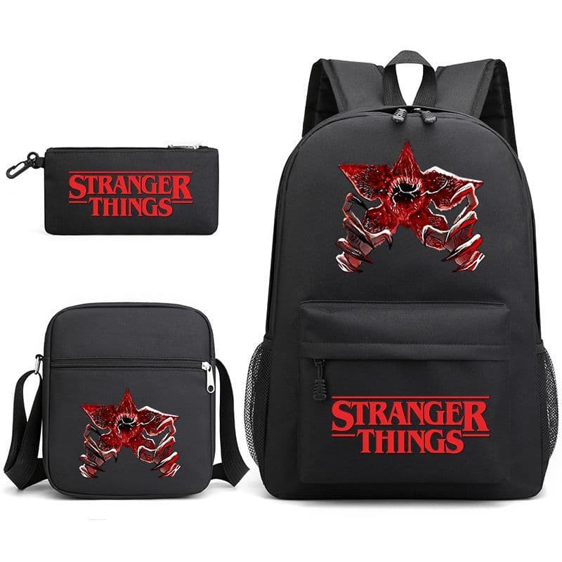 Stranger Things peripheral backpack, male and female student large-capacity school bag, pencil bag, crossbody bag, three-piece backpack