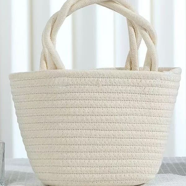 Cute Ins Smile Twist Bag Cotton Rope Bag Women's Handbag Shopping Basket Versatile Beach Handwoven Bag