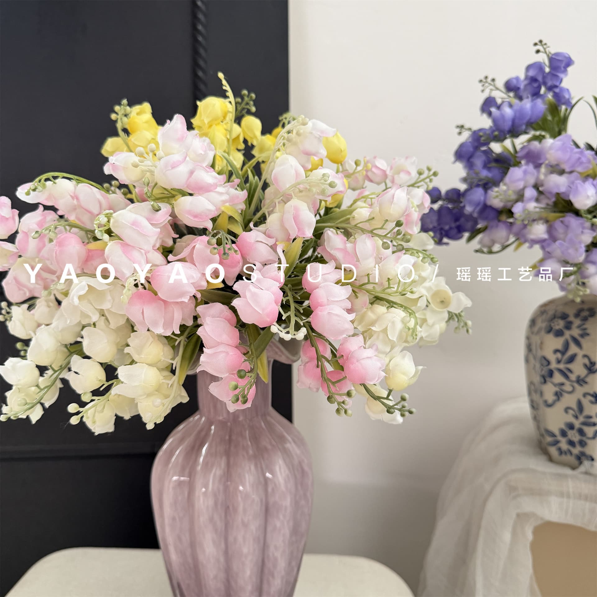 Lily of the valley bride holding flowers photography props simulated flowers home decoration flower arrangement Nordic ins style handle bouquet of wind bells