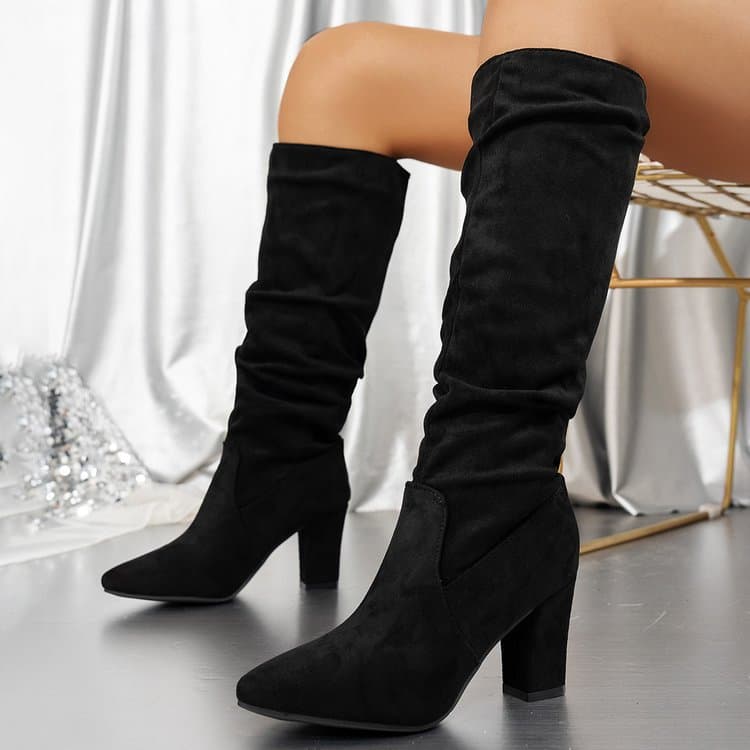 New Fashion Women's Chunky Heel Pointed Toe Boots Cross-border High Heel Stacked Boots Slimming Boots