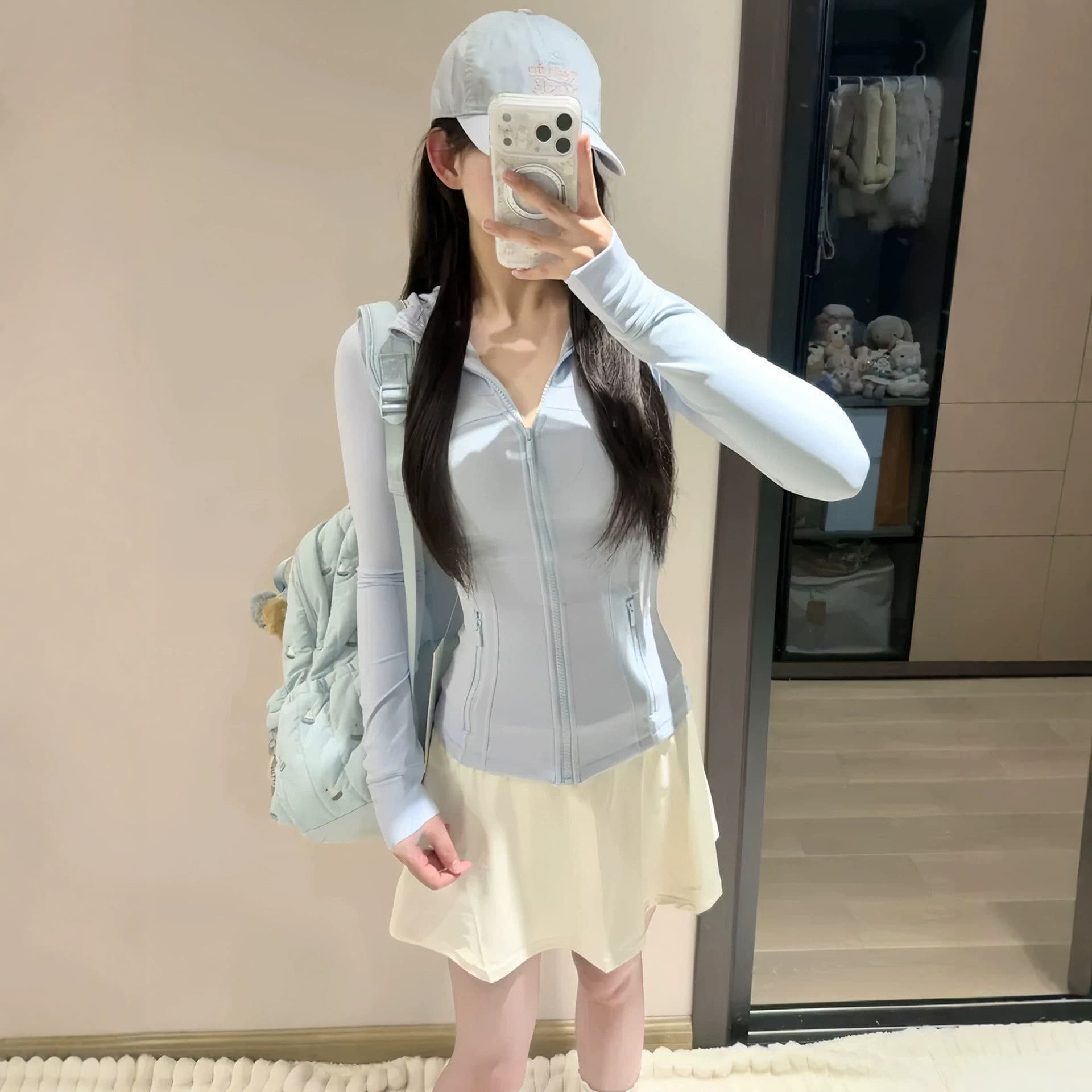 Ice Silk Sun Protection Top Short Skirt Pants Set Women High Waist Pleated Yoga Wear Sports Summer Slim Fit Sunscreen Suit