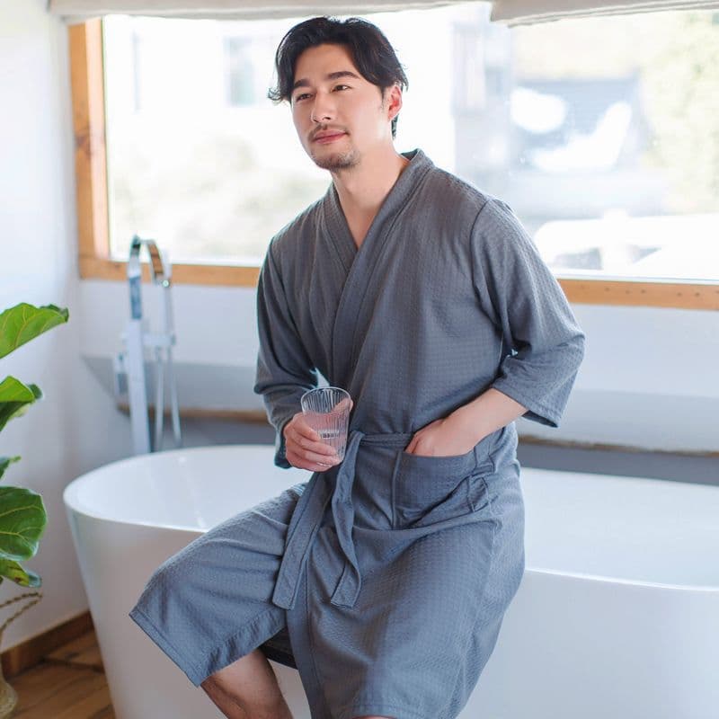 Women's Spring/Summer Waffle Weave Thin Couple's Bathrobe, Mid-Long Sleepgown Plus Size Homewear