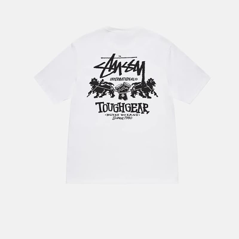 Unisex Couple Double Lion Seal Print Letter Heavyweight Pure Cotton Loose Short Sleeve T-Shirt stus Stussy Hip Hop