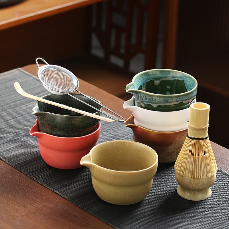 Ceramic matcha set tea ordering tool with mouth matcha bowl tea whisk Japanese style tea making matcha powder stirring utensil set