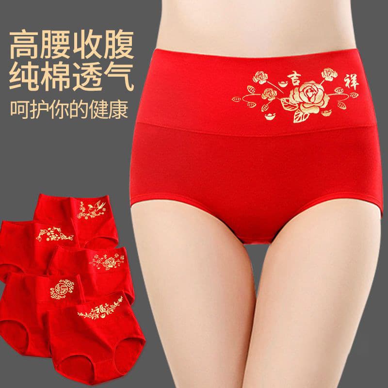 Snake Year Women's Underwear, Snake Zodiac Year Cotton High-Waist Plus Size Gold-Stamped Good Luck Wedding Briefs, High-Waist Style