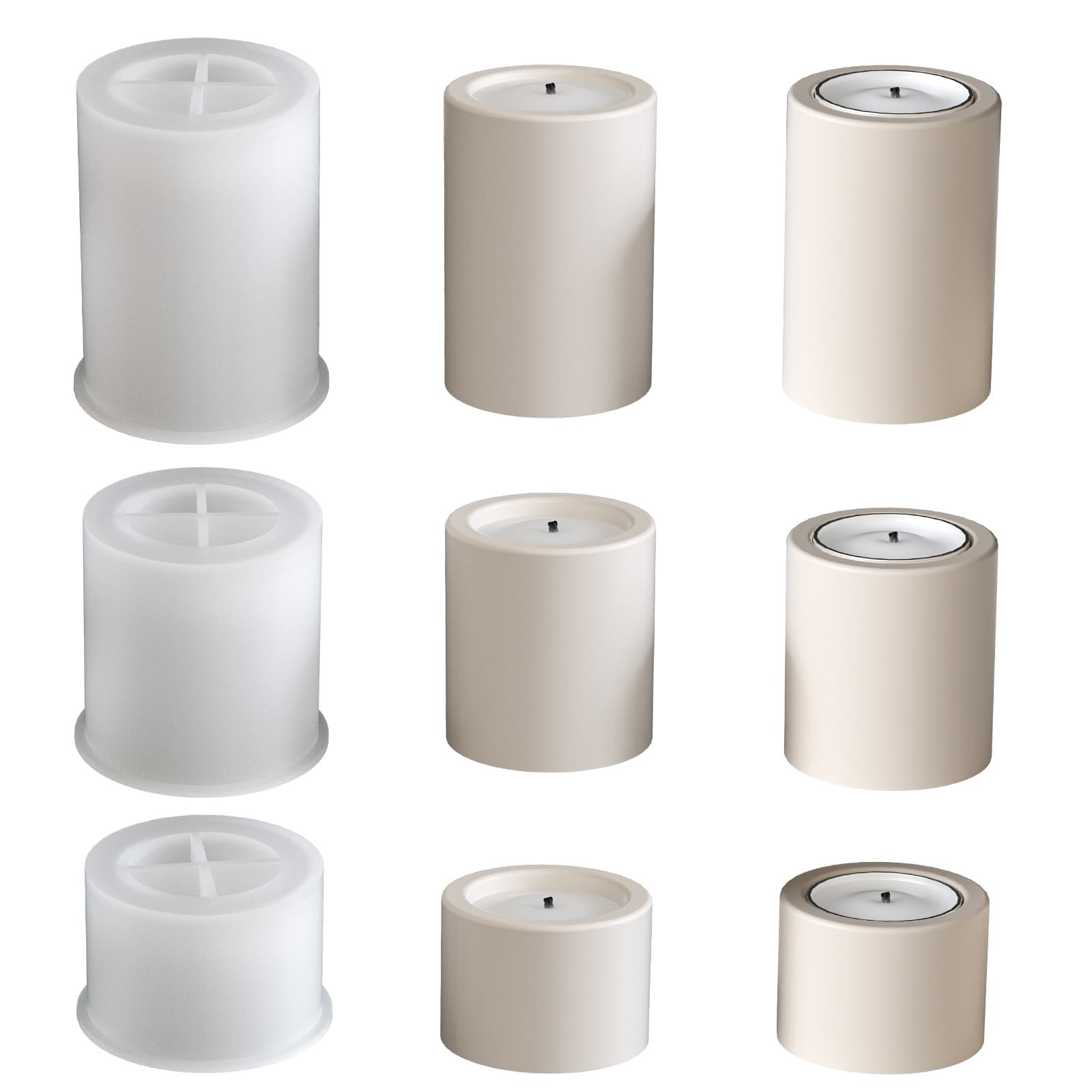 Cross-border DIY Resin Candle Holder Mold Set - Large, Medium, Small Cylindrical Candle Stand Base Silicone Mold for Aromatherapy Plaster