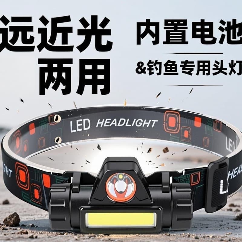 LED High-Power Mini Rechargeable Waterproof COB Headlamp, Multi-functional Outdoor Night Fishing Light