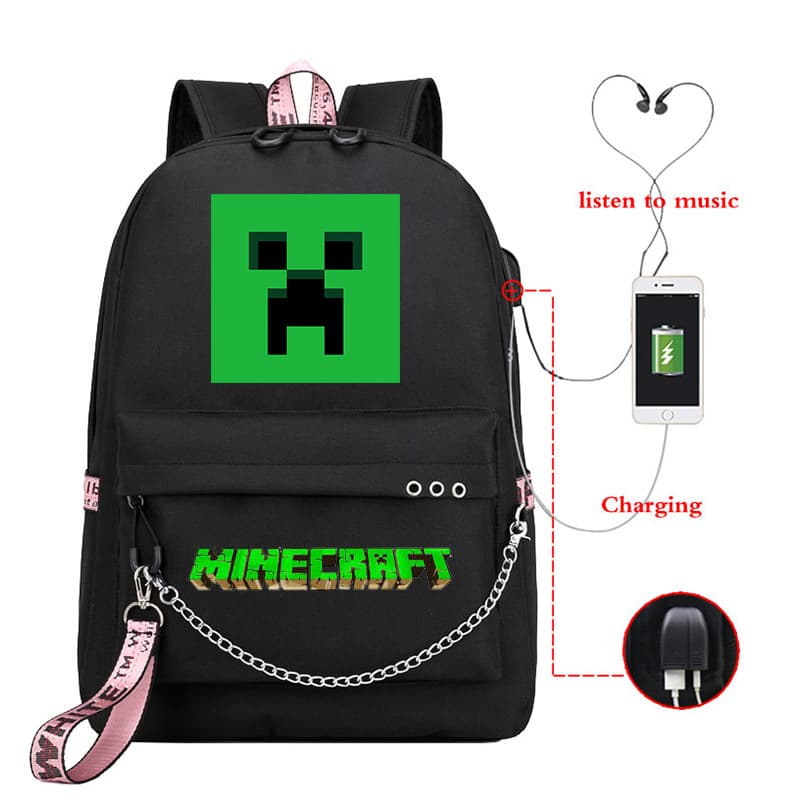 Minecraft Cross-Border Campus Backpack with Chain Korean Style for Middle and High School Students Outdoor Shoulder Bag