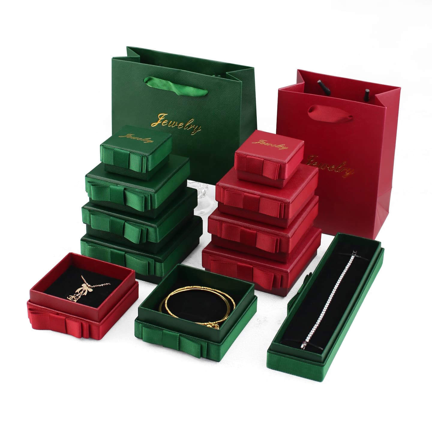 Blackish Green Bow Jewelry Box Ring Necklace Bracelet Bangle Packaging Box