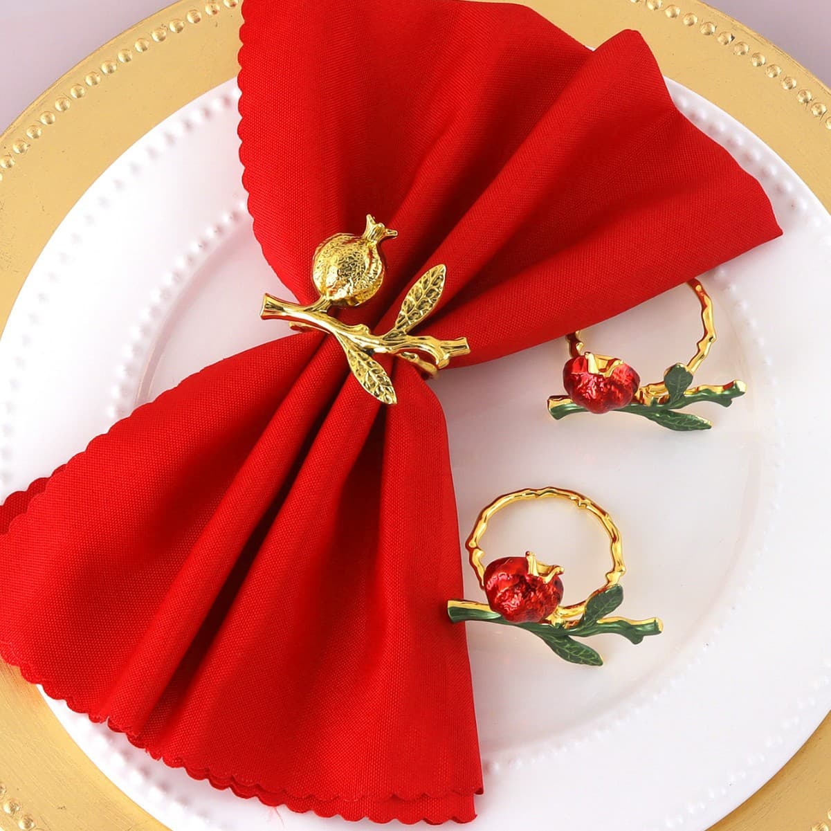 Cross-border Creative New Painted Pomegranate Branch Napkin Ring Western Restaurant Hotel Table Setting Alloy Electroplated Napkin Holder