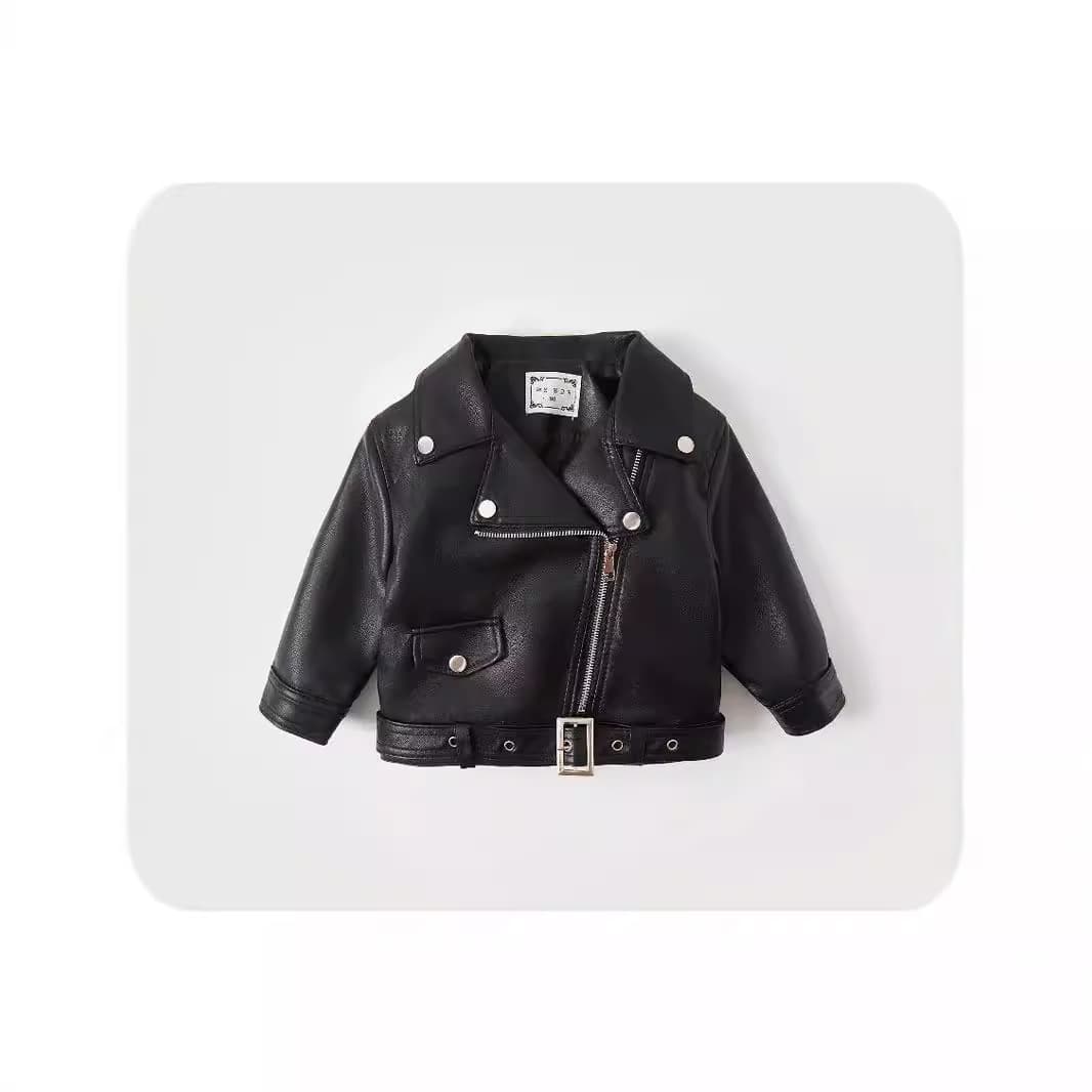 Girls' Windbreaker Jacket Autumn 2026 Spring Fashion Leather Jacket for Girls Black Trendy Casual Coat