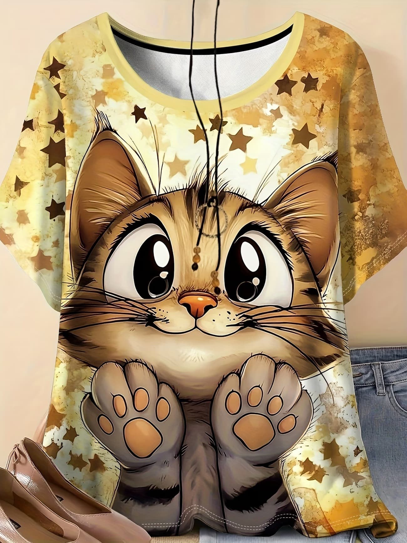 AliExpress Short Sleeve Plus Size T-Shirt Summer Loose Slimming Round Neck Top Trendy Print Plus Size Women's Fashion