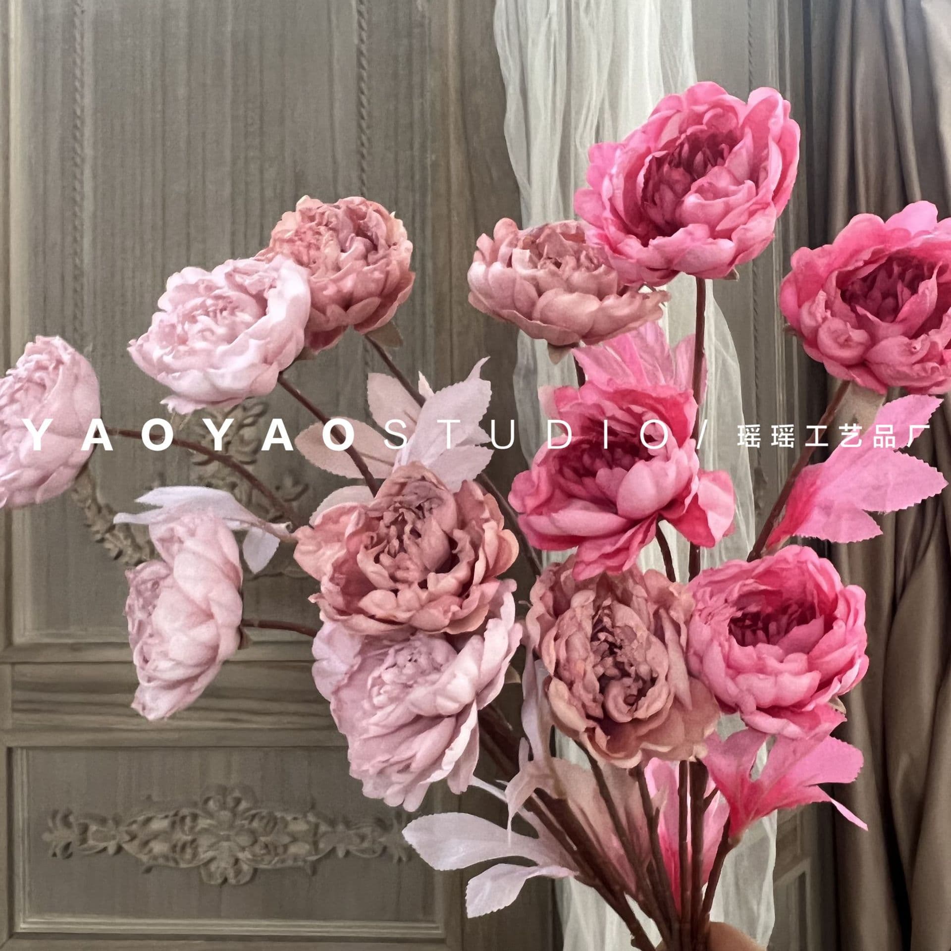 4 national trend peonies withered autumn peony wedding wedding hall decoration fake flowers baked edge peony rose red flower arrangement