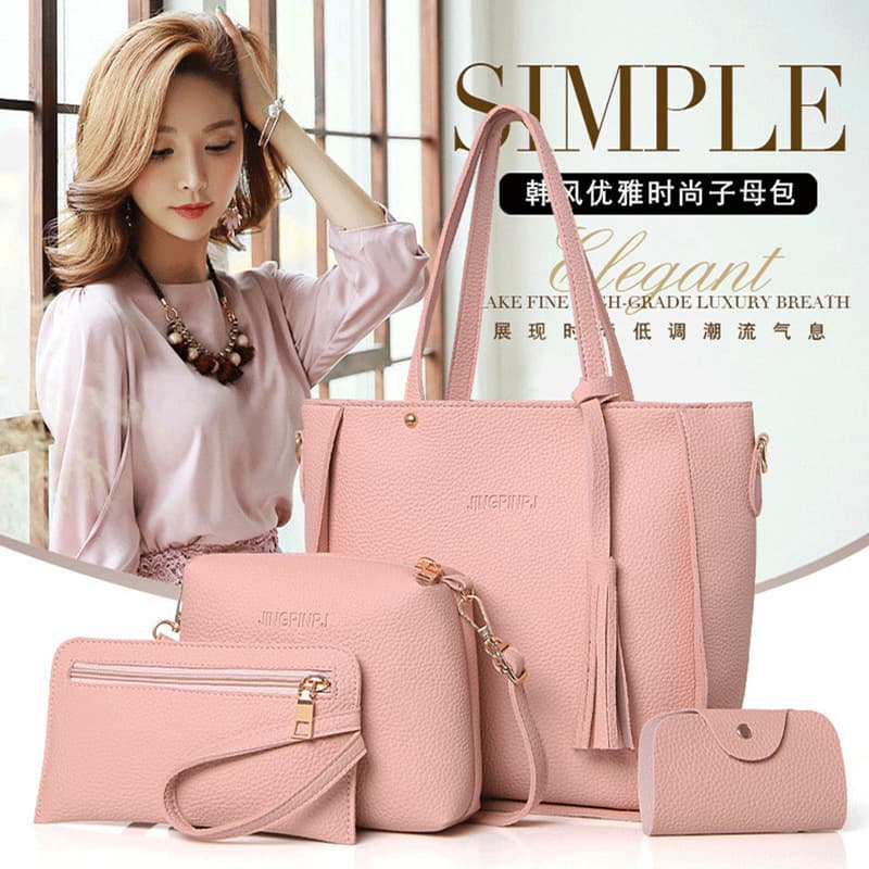 Cross-border women's bag 2026 new fashion casual simple lychee pattern multi-piece set portable single shoulder diagonal mother-in-law bag large