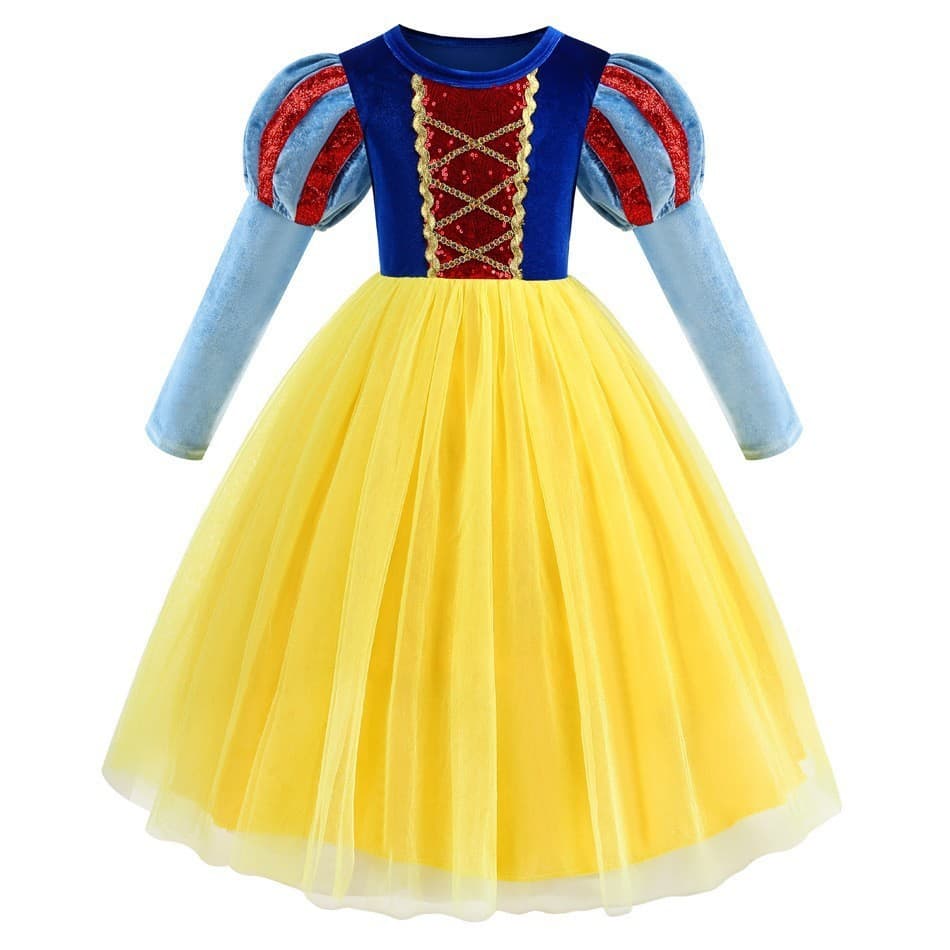 Snow White Long Sleeve Velvet Halloween Children Snow White Princess Puff Long Sleeve Velvet Puff Dress Costume