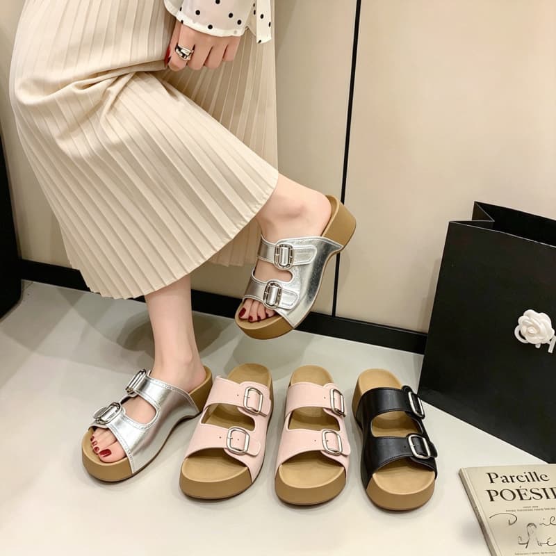 Wide Feet Plus Size Women's Summer Thick Sole Height Increase Outdoor Fashion Soft Comfort Wedge Slide Sandals