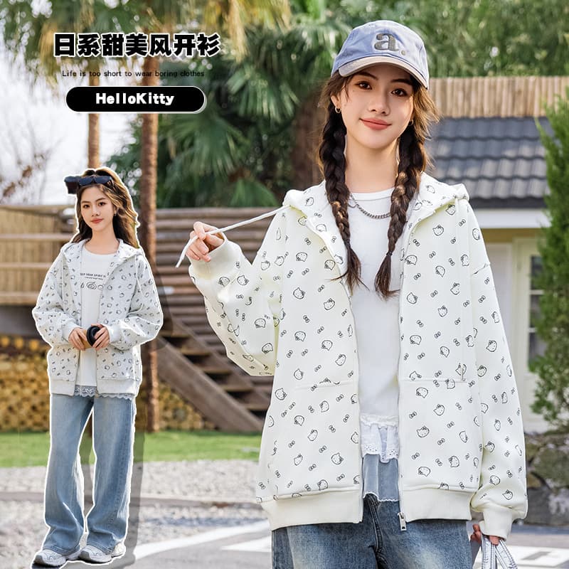 A4 teenage girls spring and autumn Japanese style sweet coat spring high school junior high school student girl big child cartoon cardigan