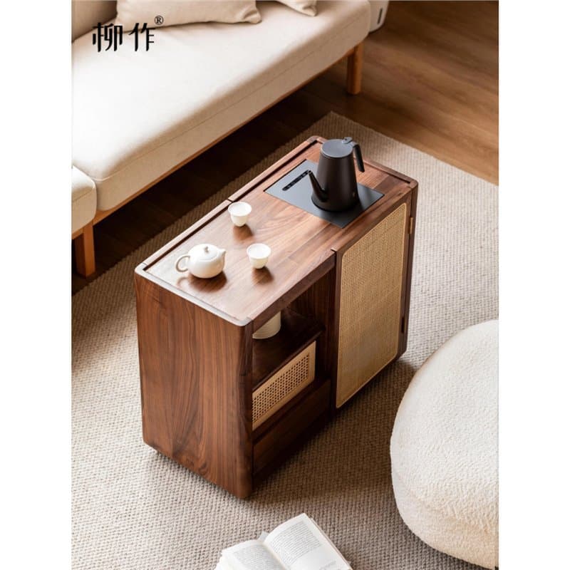 Liu Zuo New Chinese-style Elegant National Trend Tea Cabinet - Ash Wood Mobile Water Boiling Station, Compact and Practical Companion