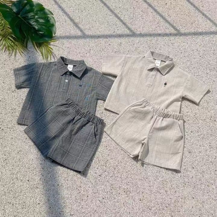 ins Korean style plaid lapel shirt + shorts for men and women, baby business outing shooting, versatile fashion suit, summer style