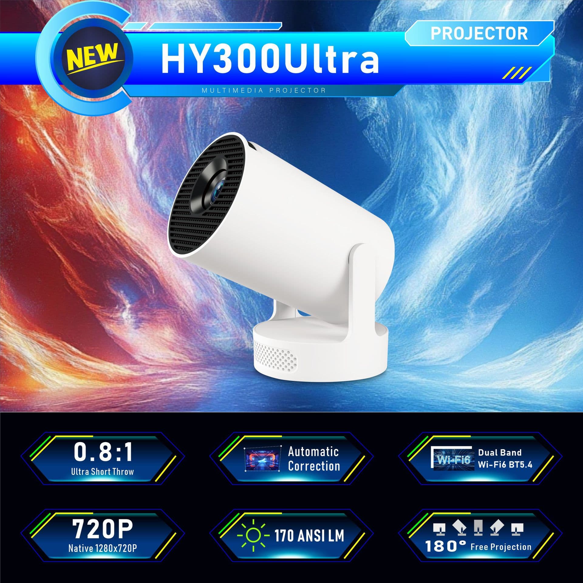 Cross-border HY300 Ultra Projector 1080P HD 4K Smart Home Portable Mini HY300 Projector
