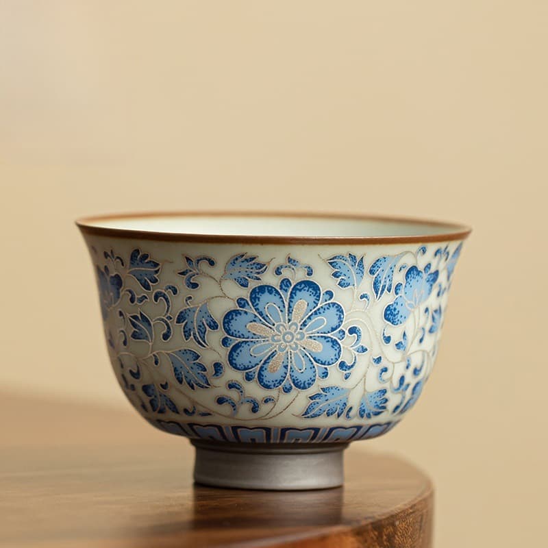 Ru kiln high-end filigree lotus filigree silver master cup personal household teacup ceramic Chinese style kung fu tea set