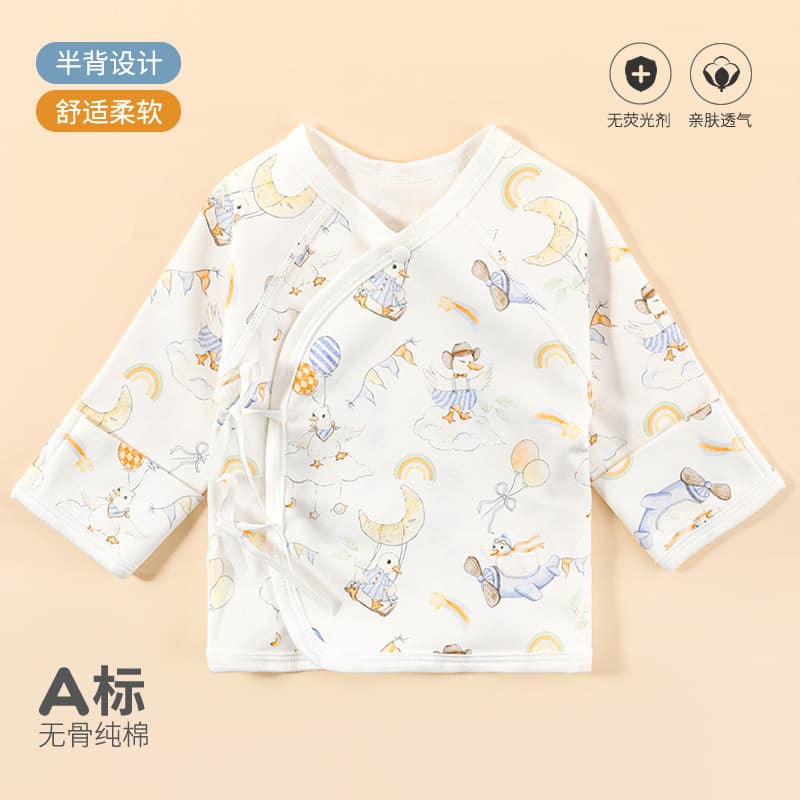 Newborn Baby 2025 Clothes Size 52, Category A 100% Cotton Long-Sleeve Half-Back Top, Infant Monk Style Top for Spring and Autumn