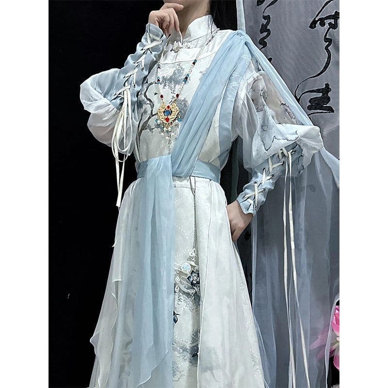 Young White Horse Drunk in Spring Breeze Hanfu Fengjiu Original Shirt Modified Han Elements Round Collar Robe Summer Unisex Xianxia Attire