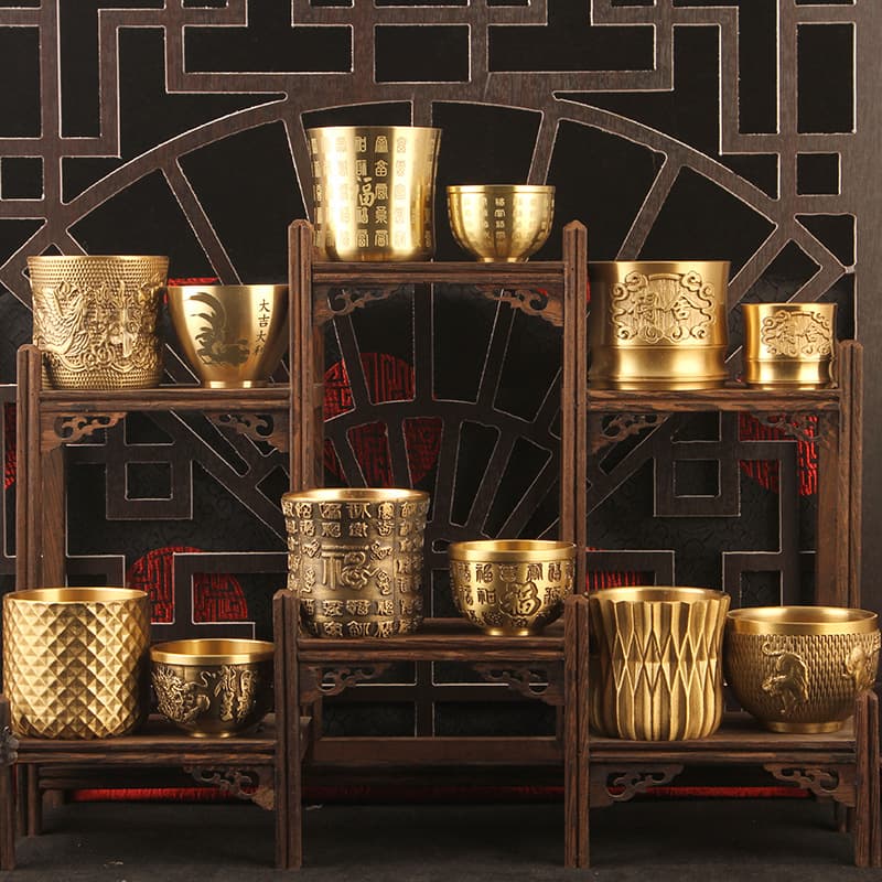 Brass Chinese Style Bai Fu Dragon Phoenix Wine Cup Ornament Creative Office Decoration Wine Cup Tea Cup Copper Ornament
